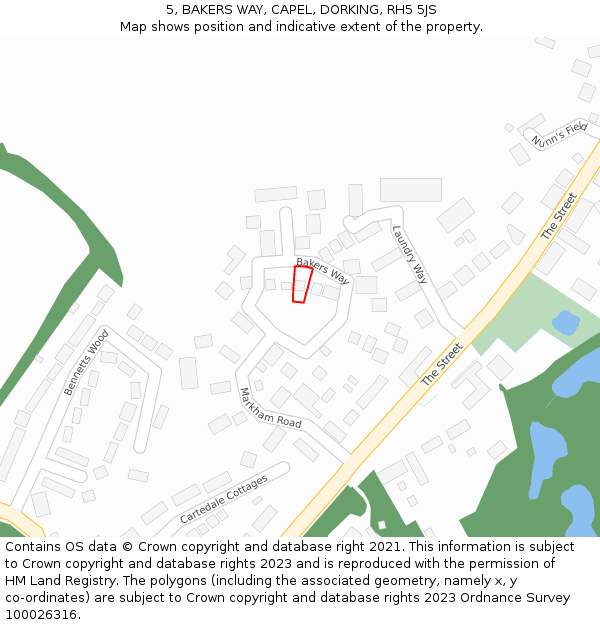 5, BAKERS WAY, CAPEL, DORKING, RH5 5JS: Location map and indicative extent of plot