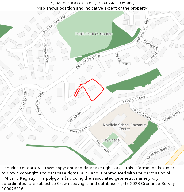 5, BALA BROOK CLOSE, BRIXHAM, TQ5 0RQ: Location map and indicative extent of plot