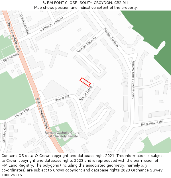 5, BALFONT CLOSE, SOUTH CROYDON, CR2 9LL: Location map and indicative extent of plot