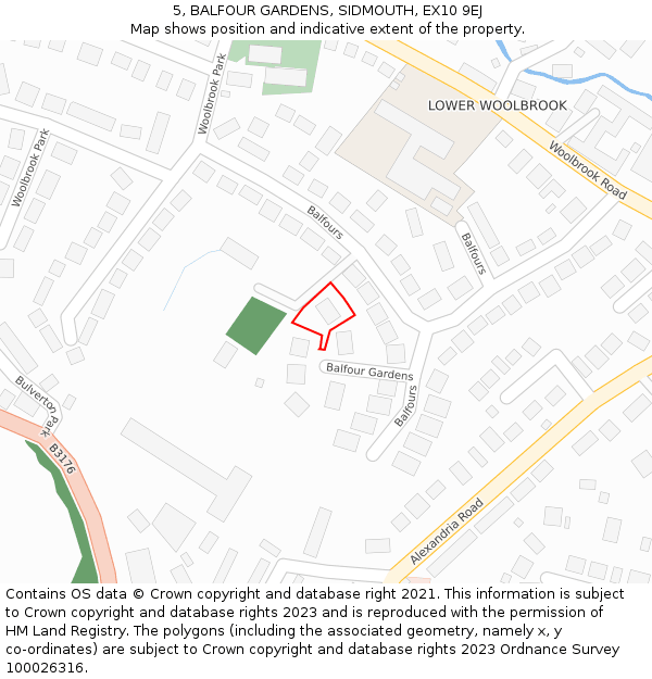 5, BALFOUR GARDENS, SIDMOUTH, EX10 9EJ: Location map and indicative extent of plot
