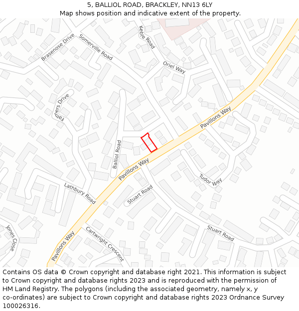 5, BALLIOL ROAD, BRACKLEY, NN13 6LY: Location map and indicative extent of plot