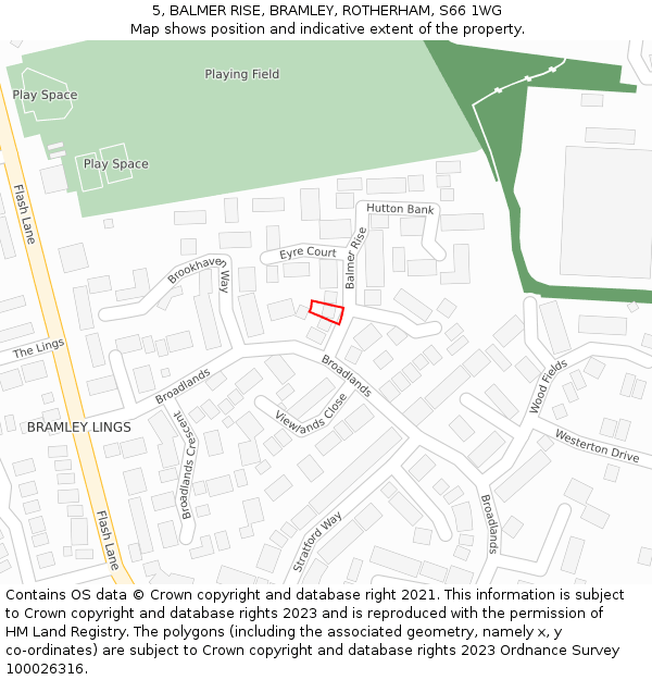 5, BALMER RISE, BRAMLEY, ROTHERHAM, S66 1WG: Location map and indicative extent of plot