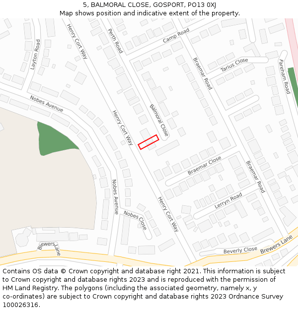 5, BALMORAL CLOSE, GOSPORT, PO13 0XJ: Location map and indicative extent of plot