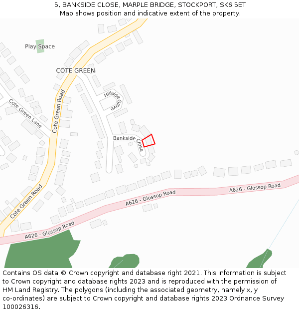 5, BANKSIDE CLOSE, MARPLE BRIDGE, STOCKPORT, SK6 5ET: Location map and indicative extent of plot