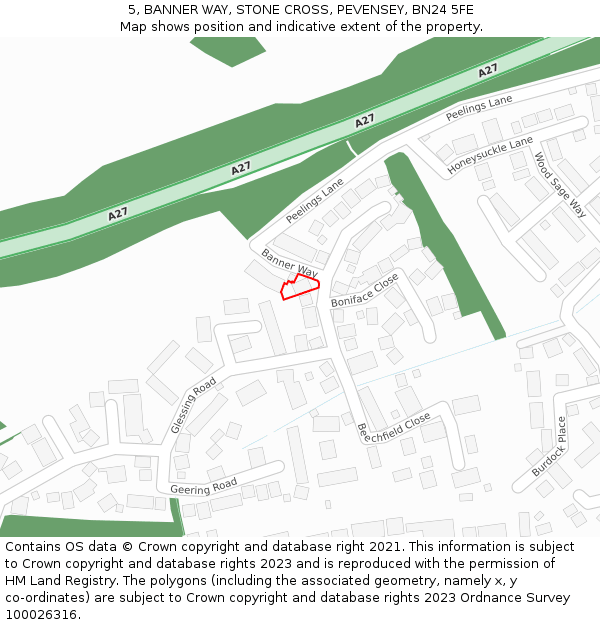 5, BANNER WAY, STONE CROSS, PEVENSEY, BN24 5FE: Location map and indicative extent of plot