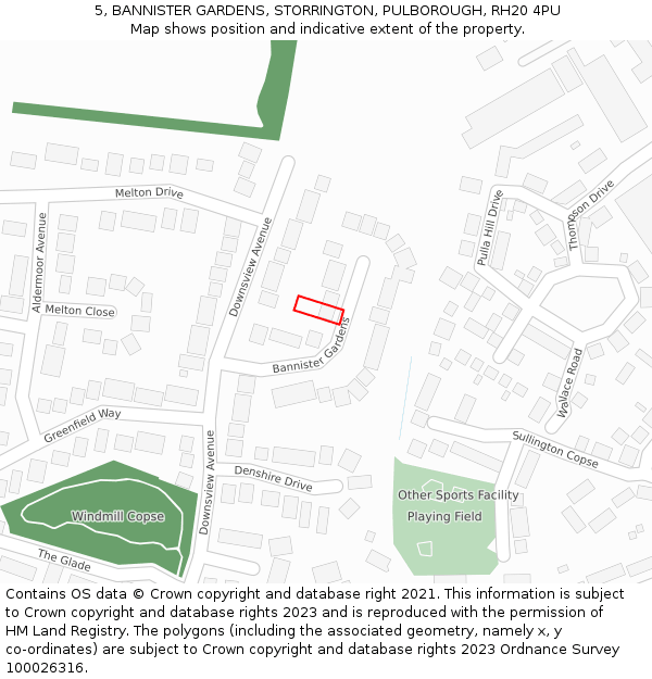 5, BANNISTER GARDENS, STORRINGTON, PULBOROUGH, RH20 4PU: Location map and indicative extent of plot