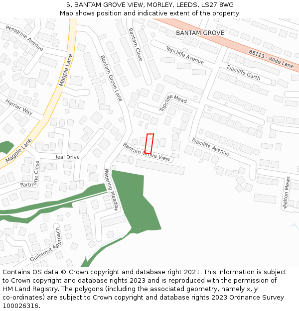 5, BANTAM GROVE VIEW, MORLEY, LEEDS, LS27 8WG: Location map and indicative extent of plot