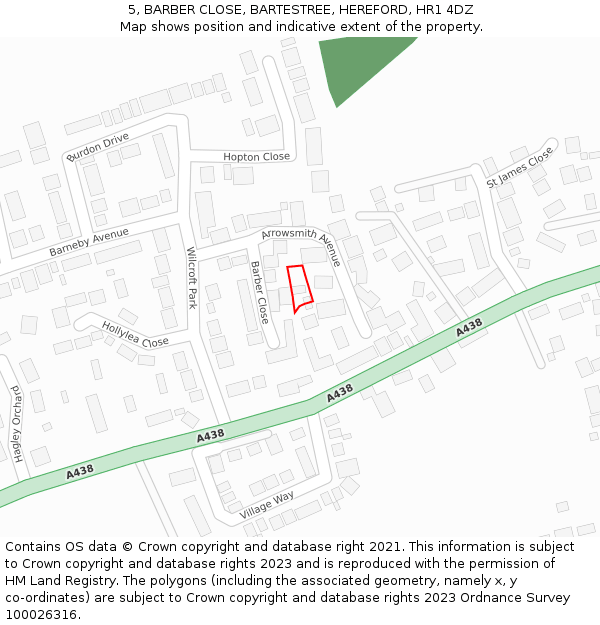 5, BARBER CLOSE, BARTESTREE, HEREFORD, HR1 4DZ: Location map and indicative extent of plot