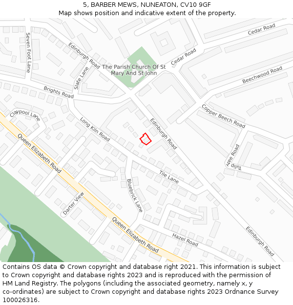 5, BARBER MEWS, NUNEATON, CV10 9GF: Location map and indicative extent of plot