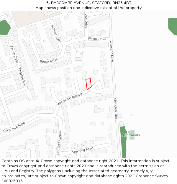 5, BARCOMBE AVENUE, SEAFORD, BN25 4DT: Location map and indicative extent of plot