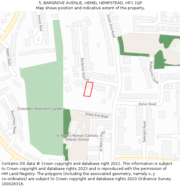 5, BARGROVE AVENUE, HEMEL HEMPSTEAD, HP1 1QP: Location map and indicative extent of plot