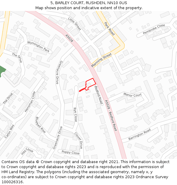5, BARLEY COURT, RUSHDEN, NN10 0US: Location map and indicative extent of plot