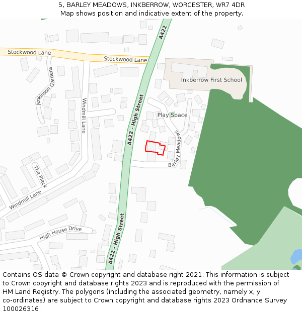 5, BARLEY MEADOWS, INKBERROW, WORCESTER, WR7 4DR: Location map and indicative extent of plot