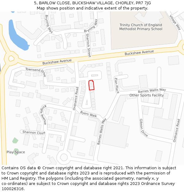 5, BARLOW CLOSE, BUCKSHAW VILLAGE, CHORLEY, PR7 7JG: Location map and indicative extent of plot