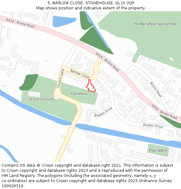 5, BARLOW CLOSE, STONEHOUSE, GL10 3QP: Location map and indicative extent of plot