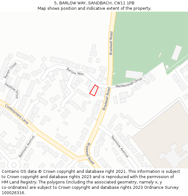 5, BARLOW WAY, SANDBACH, CW11 1PB: Location map and indicative extent of plot