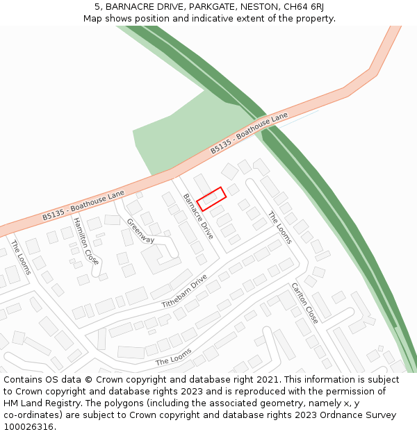 5, BARNACRE DRIVE, PARKGATE, NESTON, CH64 6RJ: Location map and indicative extent of plot