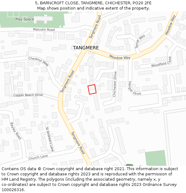 5, BARNCROFT CLOSE, TANGMERE, CHICHESTER, PO20 2FE: Location map and indicative extent of plot