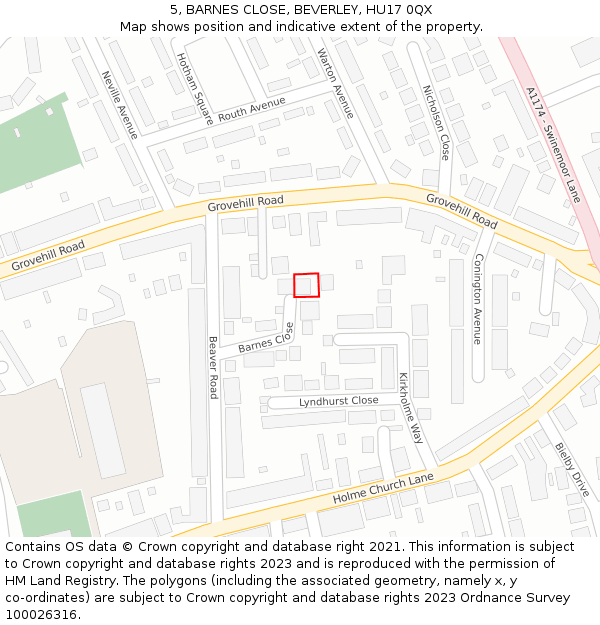 5, BARNES CLOSE, BEVERLEY, HU17 0QX: Location map and indicative extent of plot