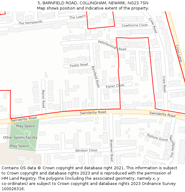 5, BARNFIELD ROAD, COLLINGHAM, NEWARK, NG23 7SN: Location map and indicative extent of plot