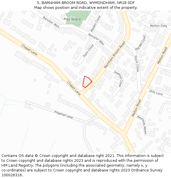 5, BARNHAM BROOM ROAD, WYMONDHAM, NR18 0DF: Location map and indicative extent of plot