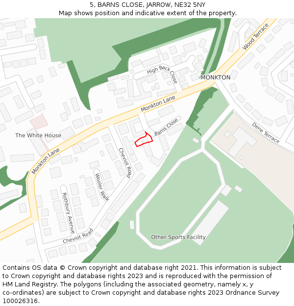 5, BARNS CLOSE, JARROW, NE32 5NY: Location map and indicative extent of plot