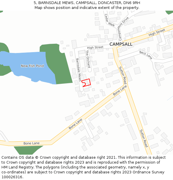 5, BARNSDALE MEWS, CAMPSALL, DONCASTER, DN6 9RH: Location map and indicative extent of plot