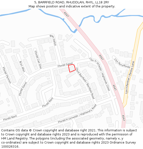 5, BARRFIELD ROAD, RHUDDLAN, RHYL, LL18 2RY: Location map and indicative extent of plot