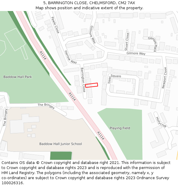 5, BARRINGTON CLOSE, CHELMSFORD, CM2 7AX: Location map and indicative extent of plot