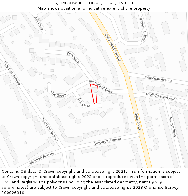 5, BARROWFIELD DRIVE, HOVE, BN3 6TF: Location map and indicative extent of plot