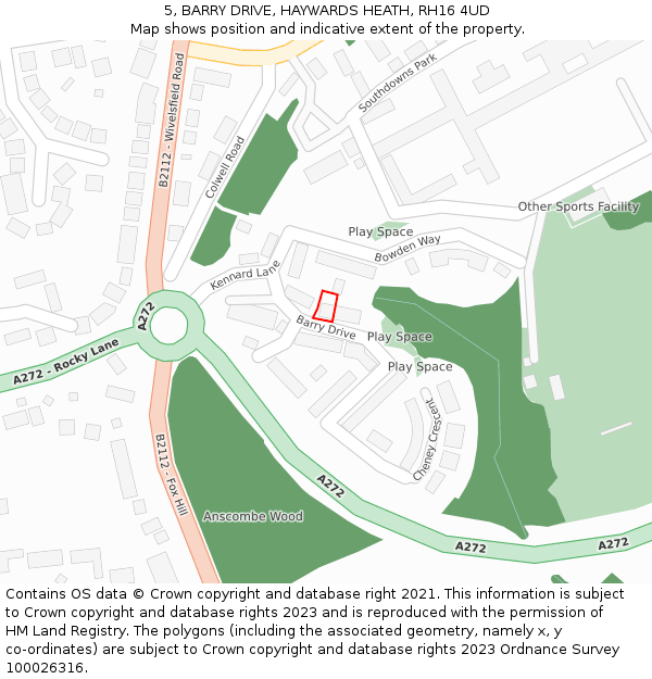 5, BARRY DRIVE, HAYWARDS HEATH, RH16 4UD: Location map and indicative extent of plot