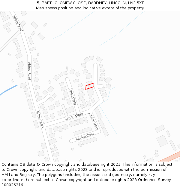 5, BARTHOLOMEW CLOSE, BARDNEY, LINCOLN, LN3 5XT: Location map and indicative extent of plot
