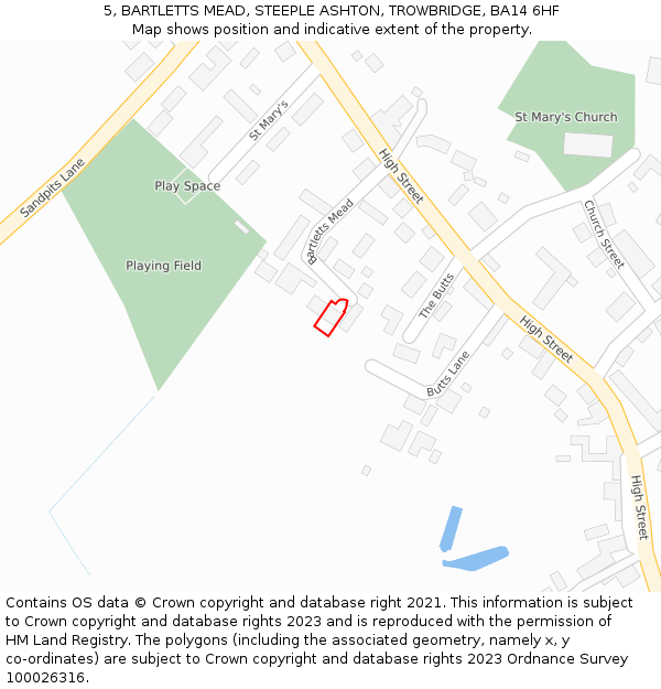 5, BARTLETTS MEAD, STEEPLE ASHTON, TROWBRIDGE, BA14 6HF: Location map and indicative extent of plot