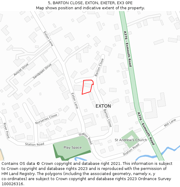 5, BARTON CLOSE, EXTON, EXETER, EX3 0PE: Location map and indicative extent of plot