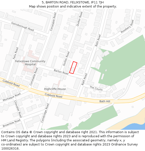 5, BARTON ROAD, FELIXSTOWE, IP11 7JH: Location map and indicative extent of plot