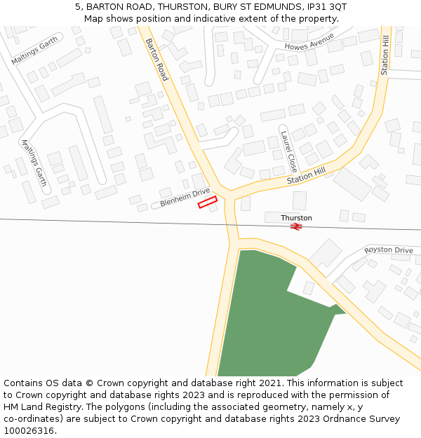 5, BARTON ROAD, THURSTON, BURY ST EDMUNDS, IP31 3QT: Location map and indicative extent of plot