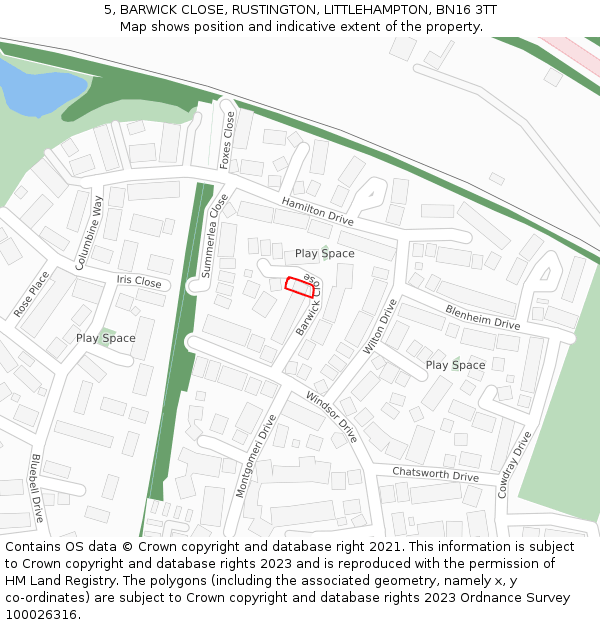 5, BARWICK CLOSE, RUSTINGTON, LITTLEHAMPTON, BN16 3TT: Location map and indicative extent of plot