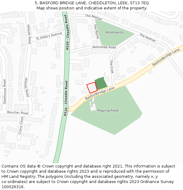 5, BASFORD BRIDGE LANE, CHEDDLETON, LEEK, ST13 7EQ: Location map and indicative extent of plot