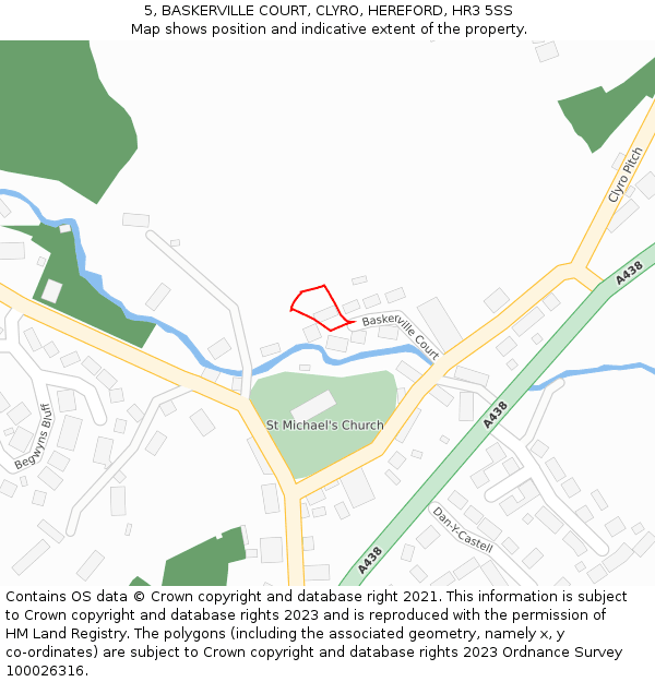 5, BASKERVILLE COURT, CLYRO, HEREFORD, HR3 5SS: Location map and indicative extent of plot