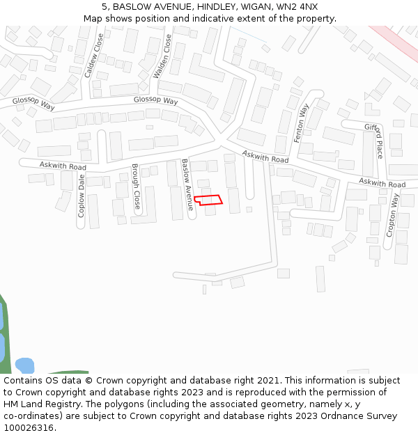 5, BASLOW AVENUE, HINDLEY, WIGAN, WN2 4NX: Location map and indicative extent of plot