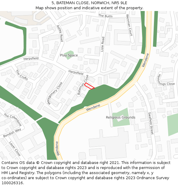 5, BATEMAN CLOSE, NORWICH, NR5 9LE: Location map and indicative extent of plot