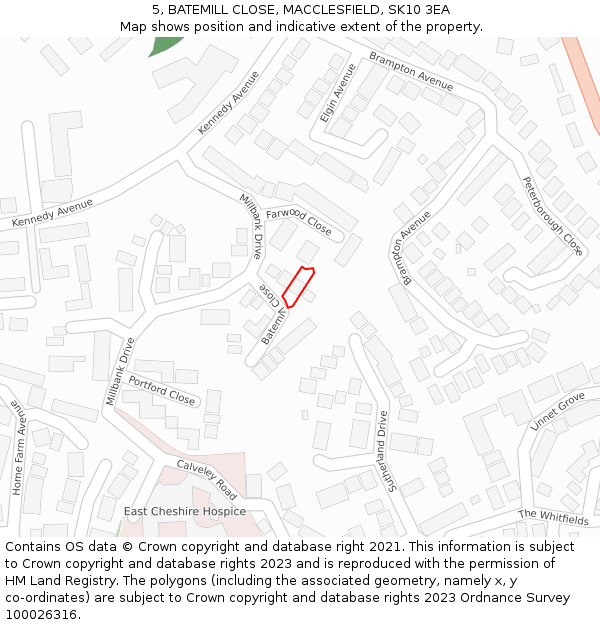 5, BATEMILL CLOSE, MACCLESFIELD, SK10 3EA: Location map and indicative extent of plot