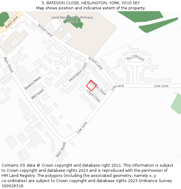5, BATESON CLOSE, HESLINGTON, YORK, YO10 5EY: Location map and indicative extent of plot