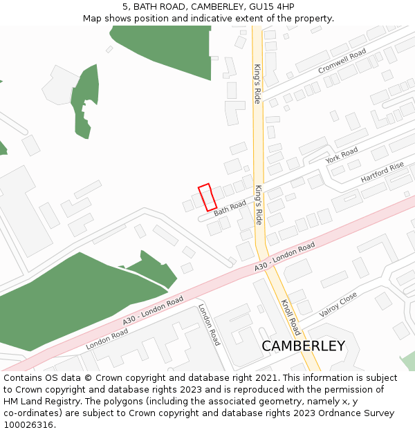 5, BATH ROAD, CAMBERLEY, GU15 4HP: Location map and indicative extent of plot