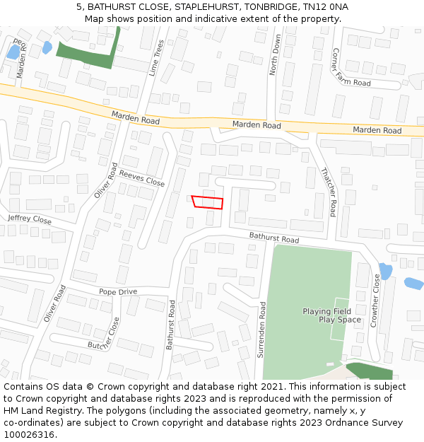 5, BATHURST CLOSE, STAPLEHURST, TONBRIDGE, TN12 0NA: Location map and indicative extent of plot