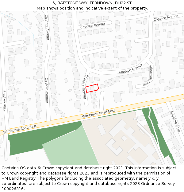 5, BATSTONE WAY, FERNDOWN, BH22 9TJ: Location map and indicative extent of plot