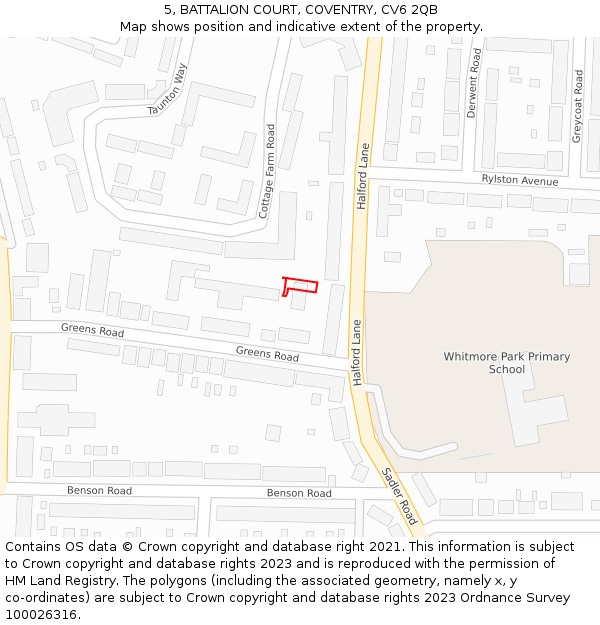 5, BATTALION COURT, COVENTRY, CV6 2QB: Location map and indicative extent of plot