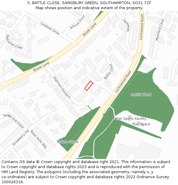 5, BATTLE CLOSE, SARISBURY GREEN, SOUTHAMPTON, SO31 7ZF: Location map and indicative extent of plot