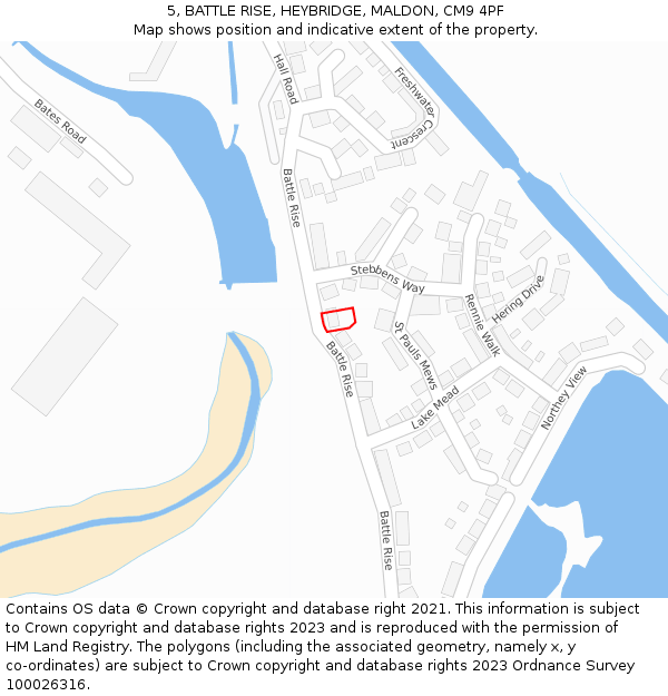 5, BATTLE RISE, HEYBRIDGE, MALDON, CM9 4PF: Location map and indicative extent of plot