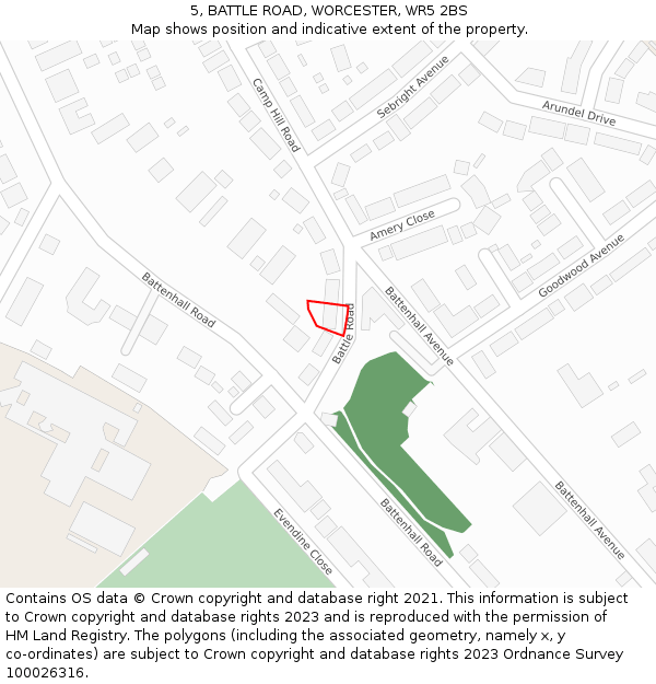 5, BATTLE ROAD, WORCESTER, WR5 2BS: Location map and indicative extent of plot